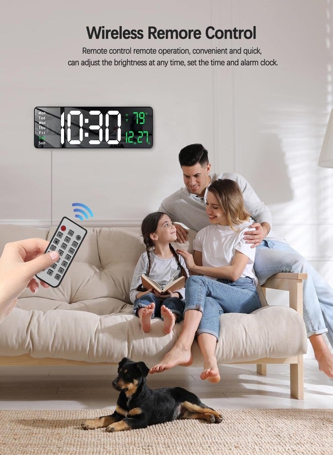 JoFomp Modern 16" Large Digital Wall Clock with Remote Control, LED Display, Auto-Dimming, Countdown, Temperature, Calendar - 12/24Hr Format (Green),Acrylonitrile Butadiene Styrene - Image 3